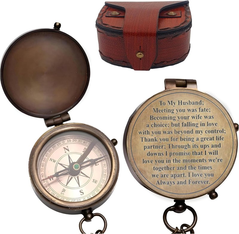 Engraved Compass, Anniversary & Wedding Gift for Husband, Fiance, Army Boyfriend - 2 Inch Antique
