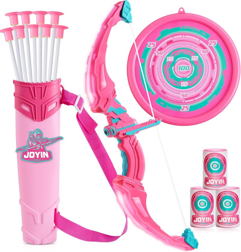 Pink Bow and Arrow Set for Girls - LED Light Up Archery Toy with 9 Suction Cup Arrows | Indoor Outdoor Fun Ages 3-12