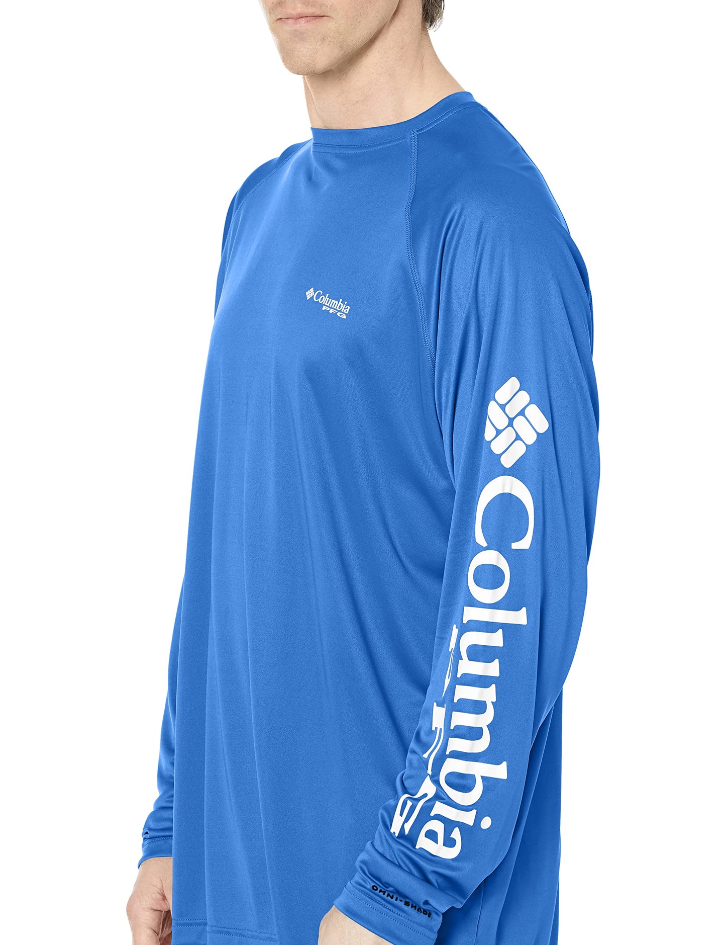 Columbia Men's PFG Terminal Tackle Long Sleeve Fishing Shirt, Vivid Blue/Cool Grey Logo, Large