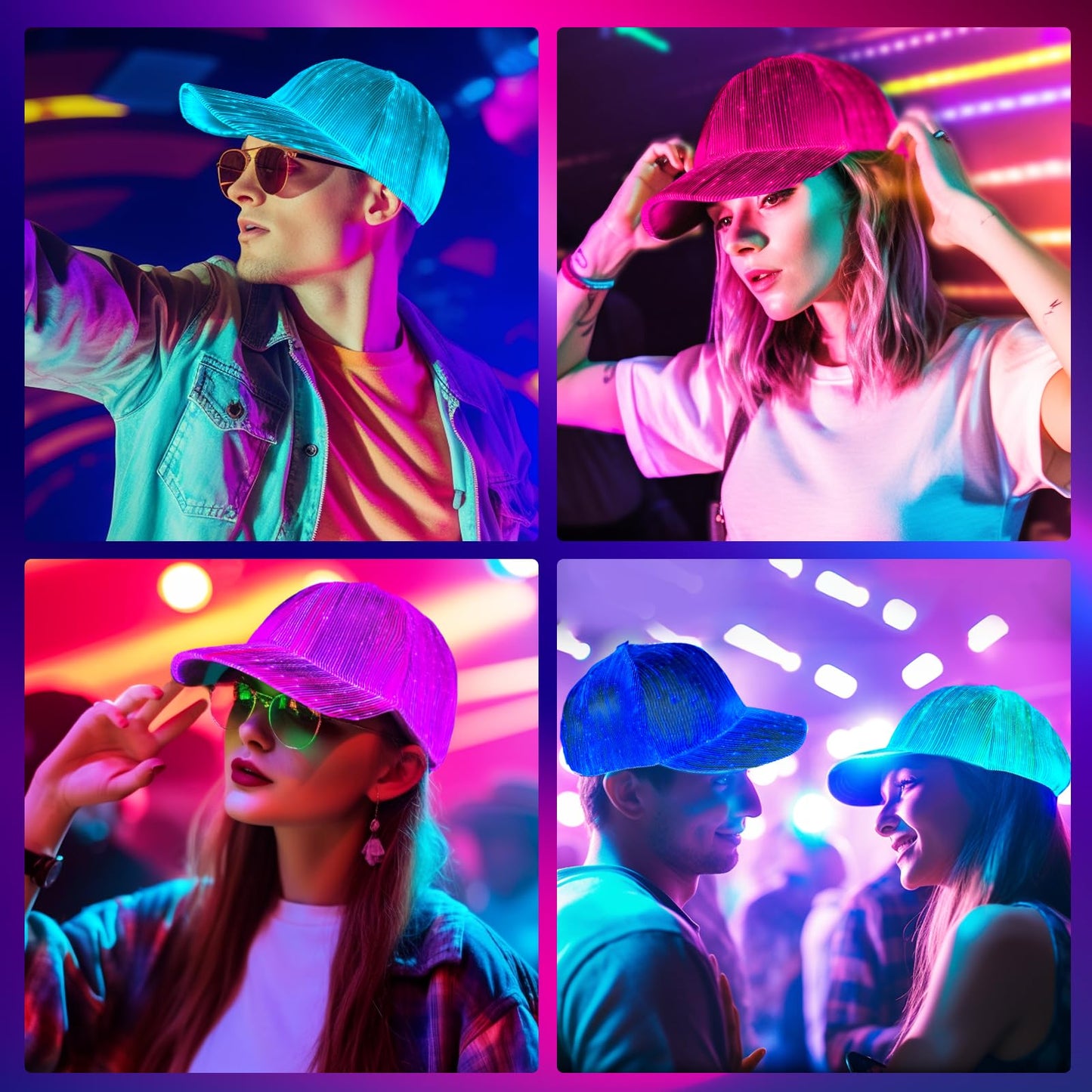 YouRfocus LED Hat Light Up Baseball Cap - USB Rechargeable Glow in The Dark Party Flashing Fiber Rave Hat with 7 Colors 5 Flashing Modes (White)