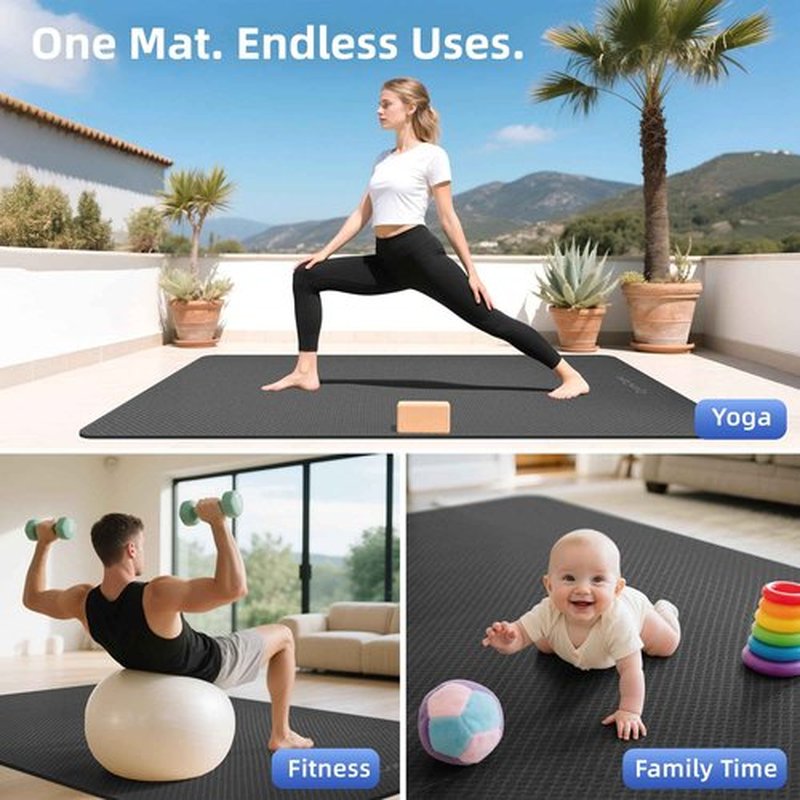 GymCope Large Yoga Mat 6'x4', Extra Wide Non-Slip TPE Exercise Mat 6/8/10/12mm, Thick Oversized Workout Mat for Home Gym, Pilates, Cardio, Stretch & Weight Training, with Towel, Straps & Carry Bag