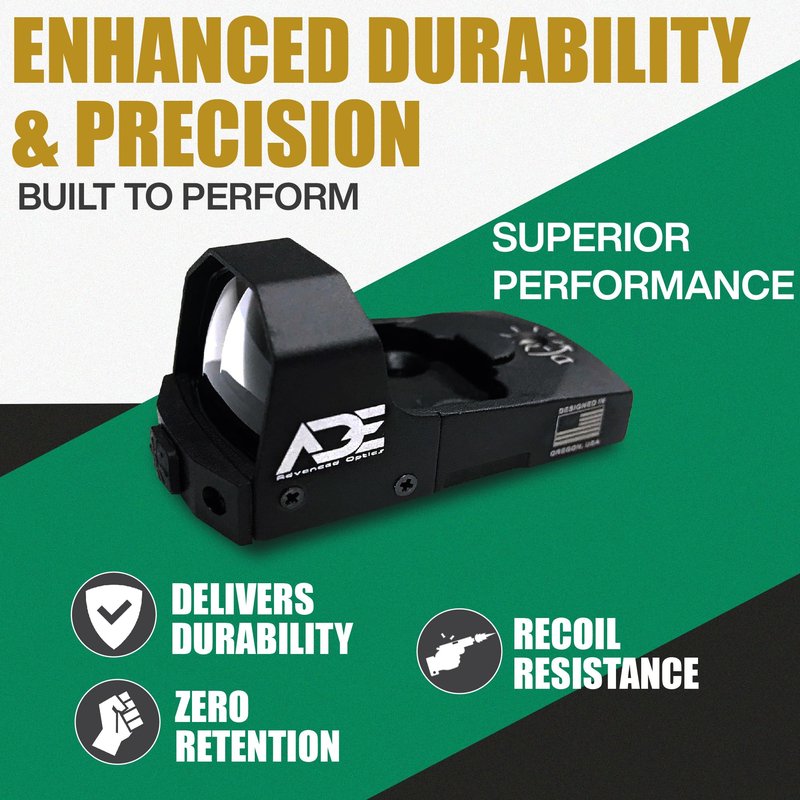 ADE Advanced Optics RD3-006B-1 Green Dot Reflex Sight – 3 MOA, Motion Awake, Picatinny Mount – Compact Optic for Pistol and Handgun Use – Doctor/Venom/Fastfire Footprint – Fits Glock SDVE Slides