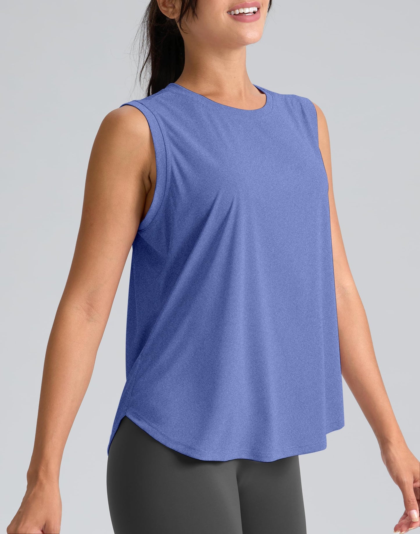 SANTINY Women's Workout Tops Athletic Gym Yoga Tank Tops (Heather Blue_XL)