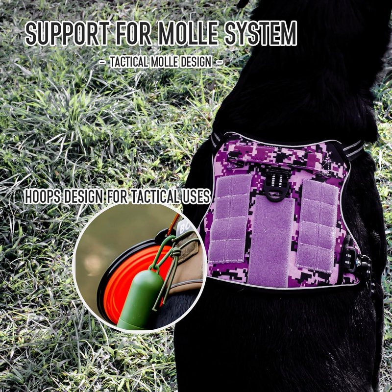 Tactical Dog Harness - Adjustable No-Pull Control Vest for Medium & Large Dogs | Camo Purple, Heavy Duty