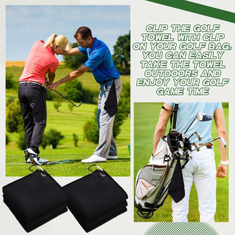 Batiyeer 30 Pcs Bulk Golf Towels for Golf Bags 16'' x 16'' Microfiber Fabric Golf Towel Waffle Pattern with Clip for Bags Men Mini Tournament Fitness Yoga Camping (Black)