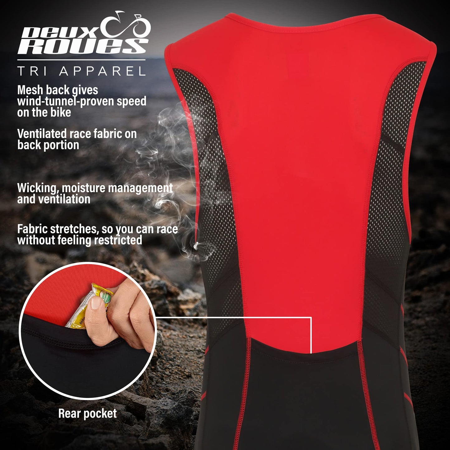 Deux Roues Youth Triathlon Suit Racing Tri Cycling Skin Suit Bike Swim Run - Bonus Race Bib Belt (Red, Youth 14)