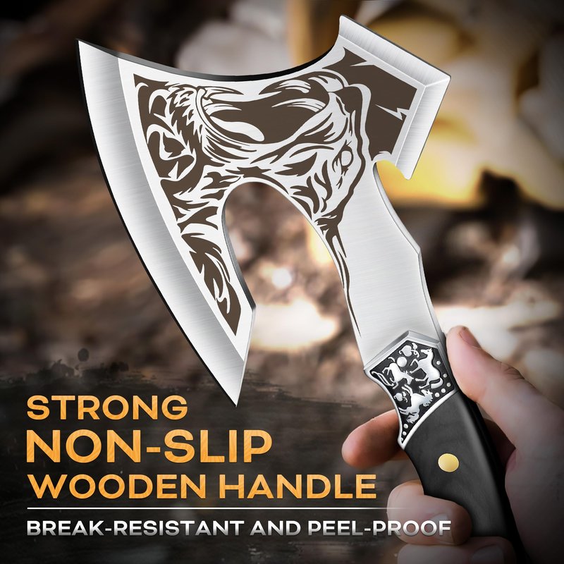 Grumpy Bear Tactical Axe, Camping Survival Hatchet, Full Tang Tomahawk with Sheath, Multifunctional Outdoor Hiking Heavy Duty Hatchet for Emergency, Hiking and Camping, for Men Women