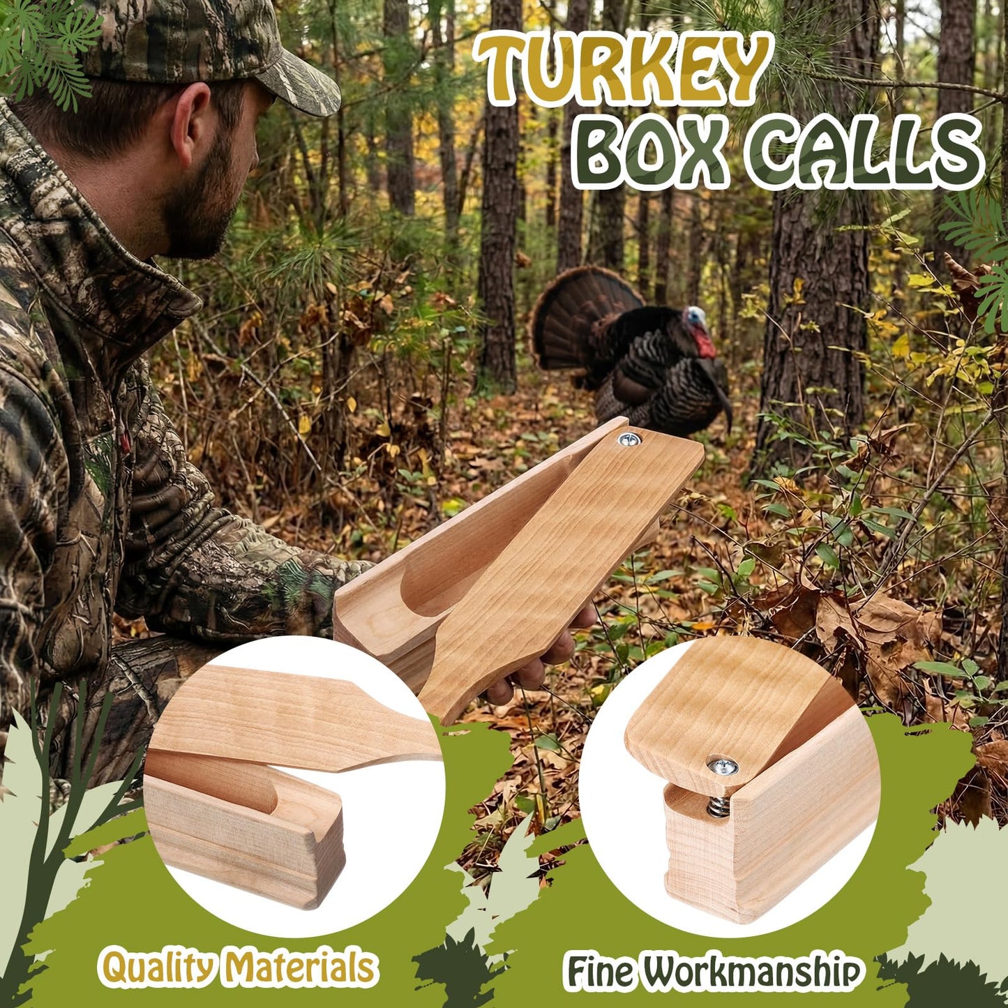 Lewtemi Turkey Crow Call Box Set with 1 Pcs Realistic Hen Box Call and 1 Pcs Portable Crow Bird Whistle Fit for Turkey Hunting Crows Game for Decoying