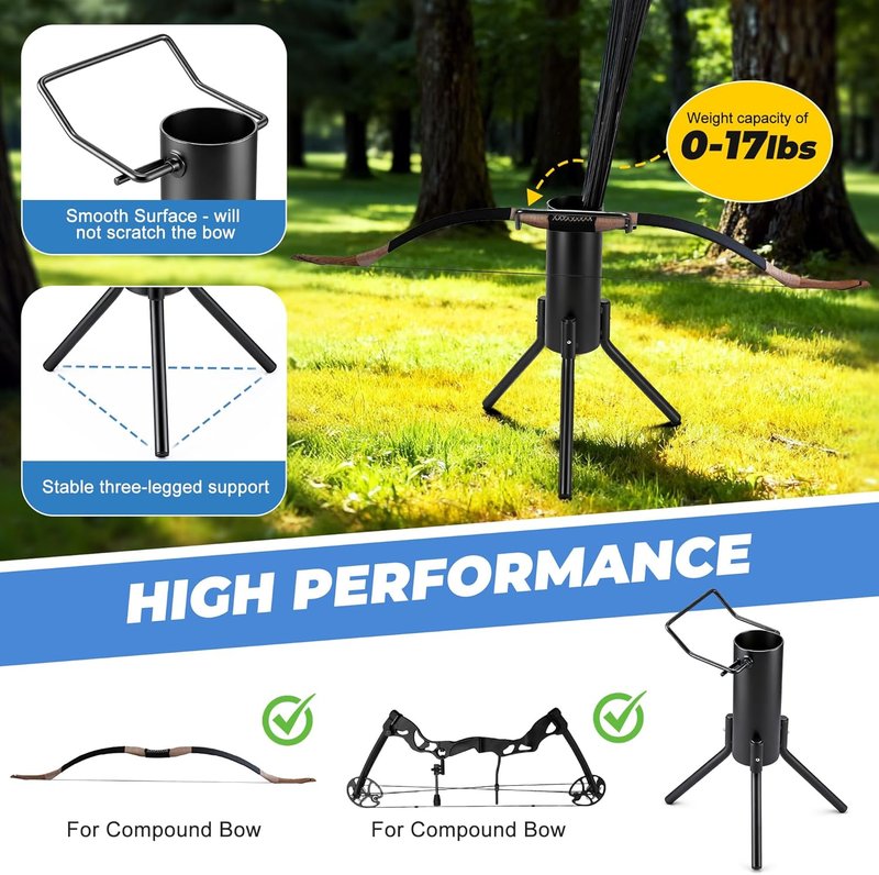 Foldable Portable Bow Stand - Quiver Holds 30-40 Arrows | Ground Holder for Traditional Longbows & Compound Bows