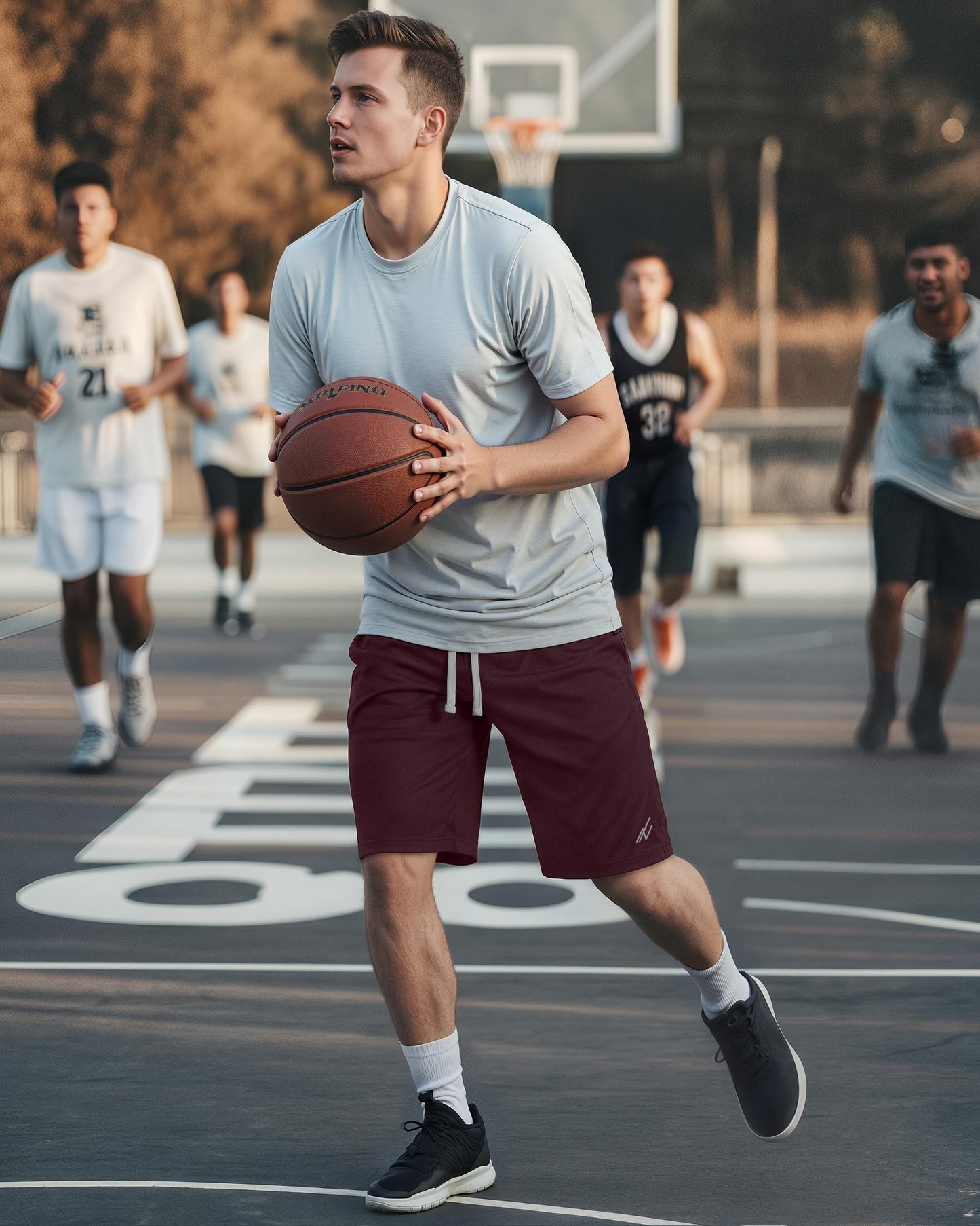 NY Threads Men's Athletic Shorts Quick Dry Loose-Fit Lightweight Running Workout Gym Shorts with Pockets, X-Large, Burgundy
