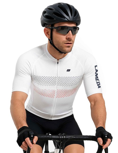 LAMEDA Cycling Jersey Men Short Sleeve Road Bike Bicycle Shirt Reflective Breathable Lightweight White Large