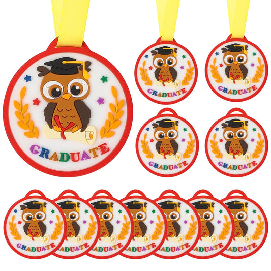 COCHIE Graduation Medals for Kids, 2 Inch Silicone Award Medals Bulk with Lightweight Neck Ribbon, Cute Owl Graduation Medal, Kindergarten Preschool Graduation Gifts (12 Pcs)