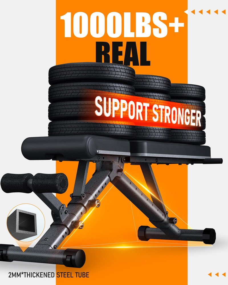 Adjustable Weight Bench for Home - Workout Bench for Full Body Exercise, Incline Decline Bench with Fully Upright Backrest, Adjustable Seat Cushion, 1000lbs Support Black 617