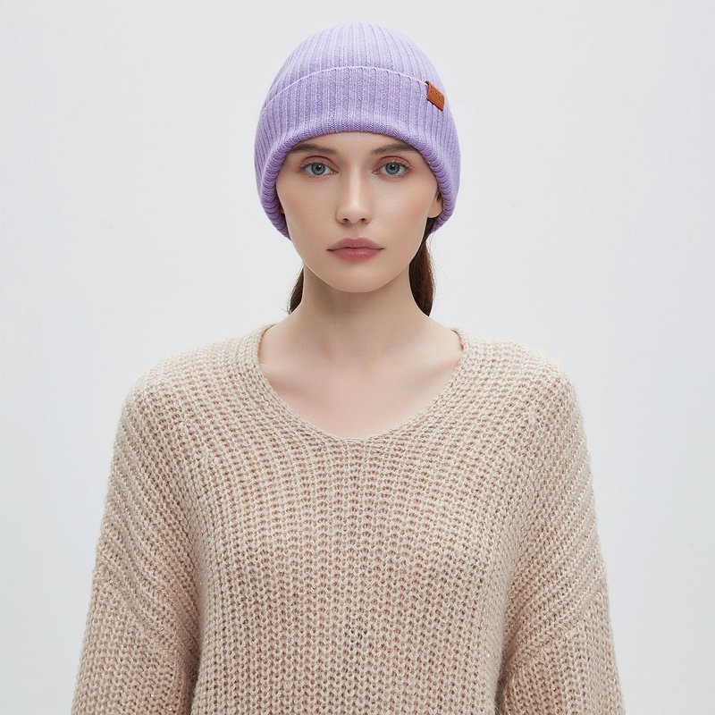 FUQILA 100% Merino Wool Cuff Beanie Hat for Women Winter Soft Warm Ladies Wool Knitted Skull Beanies Cap (Light Purple)