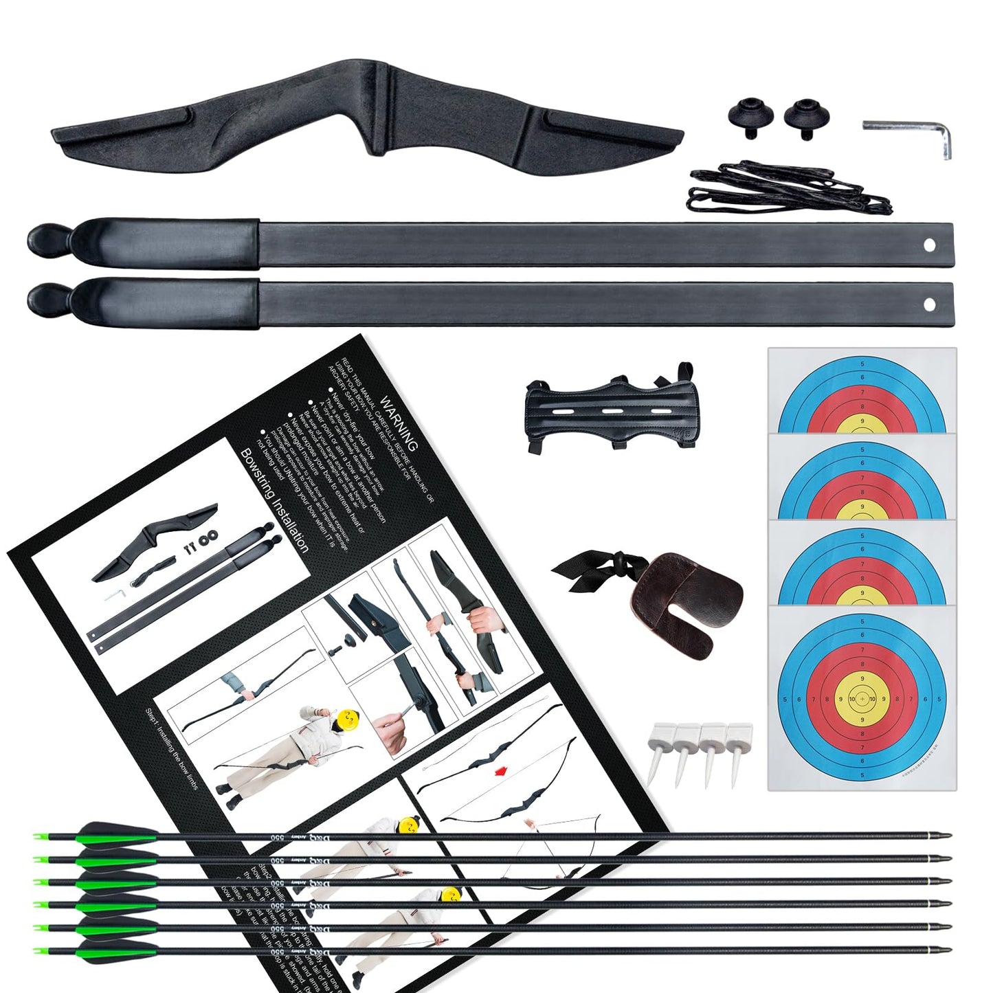 D&Q Archery Bow and Arrow Set for Adults Beginner Teenagers Youth, Takedown Recurve Bow 20lbs 30lbs 40lbs Left and Right Handed, Recurve Bow Set for Outdoor Target Practice (Black, 20lbs)