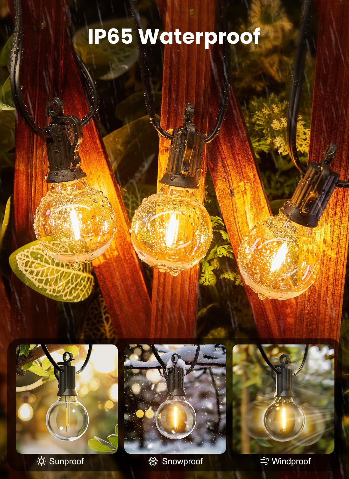 Brightown Outdoor String Lights, 50+5FT 25 G40 Bulbs Shatterproof Patio Lights, IP65 Waterproof Dimmable Hanging Connectable Globe LED Outdoor Lights for Christmas, Backyard, Bistro, Porch