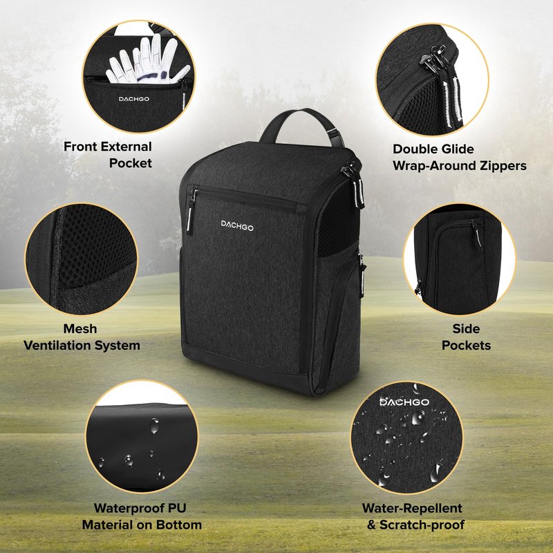 Dachgo Golf Shoe Bag Men Women, Padded Golf Shoe Carry Bags with Clasped Strap Handle & Side Ventilation, 3 Pockets for Golf Tees, Balls & Accessories, Perfect for Sport Golf Baseball Soccer