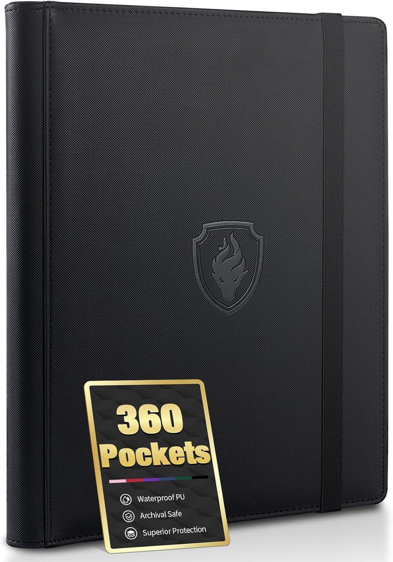 Premium 9 Pocket Card Binder - Sturdy PU Cover for 360 Cards | Sleek Black Trading Card Album