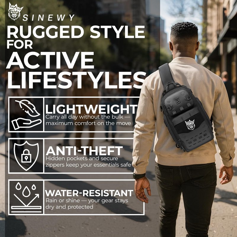 Sinewy 10L Crossbody Sling Bag, Water and Scratch Resistant Shoulder Bag for Men & Women, Lightweight with Smooth Zippers, Ideal for Travel, Hiking, Daily Use & Outdoor Activities