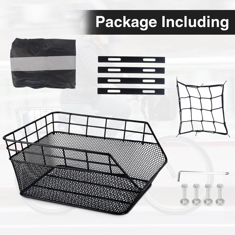 WEEROCK Bike Rear Basket Rear Rack Basket Steel Wire for Bicycle Carge Rack, Black