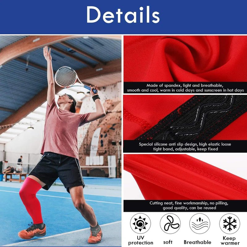 Skylety 4 Pieces Leg Sleeves Cooling Long Sleeves UV Protection for Men Women (Black, Blue, White, Red,L)