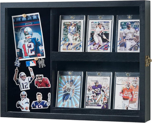 Card Display Cases for Graded Sports Cards - UV Protection, 6-Card Holder | Wall or Countertop Frame for Baseball, Basketball, Football