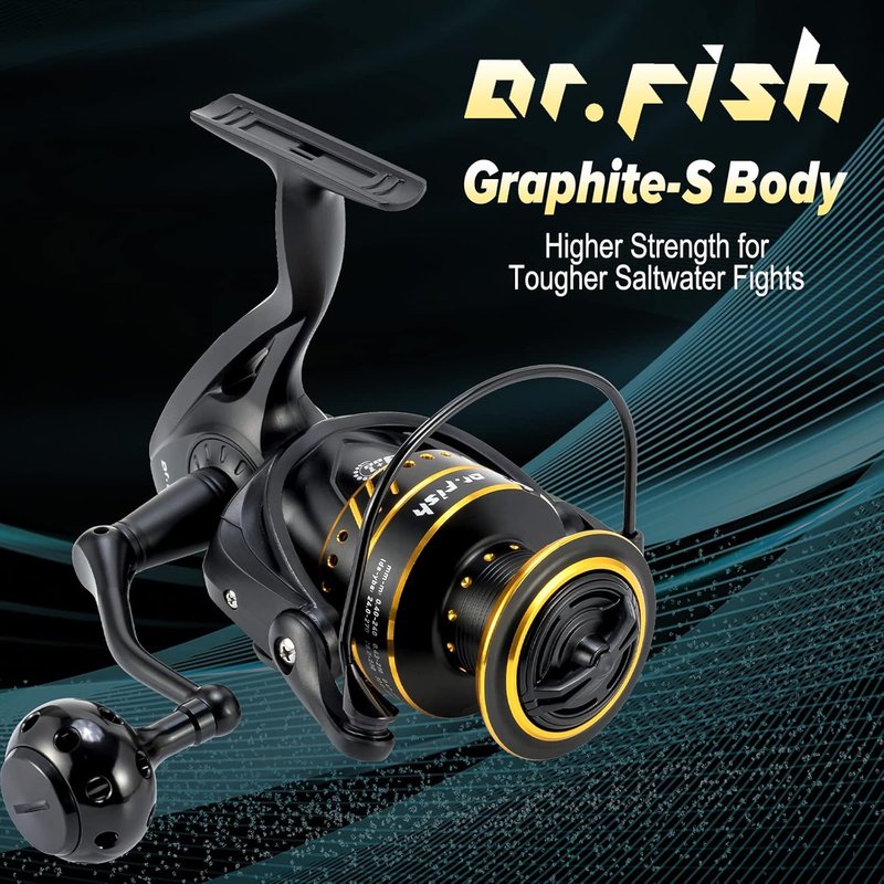 Dr.Fish Poseidon Spinning Reel - 9+1 Ball Bearings, Graphite Body, 25LB Drag | Saltwater & Freshwater Fishing