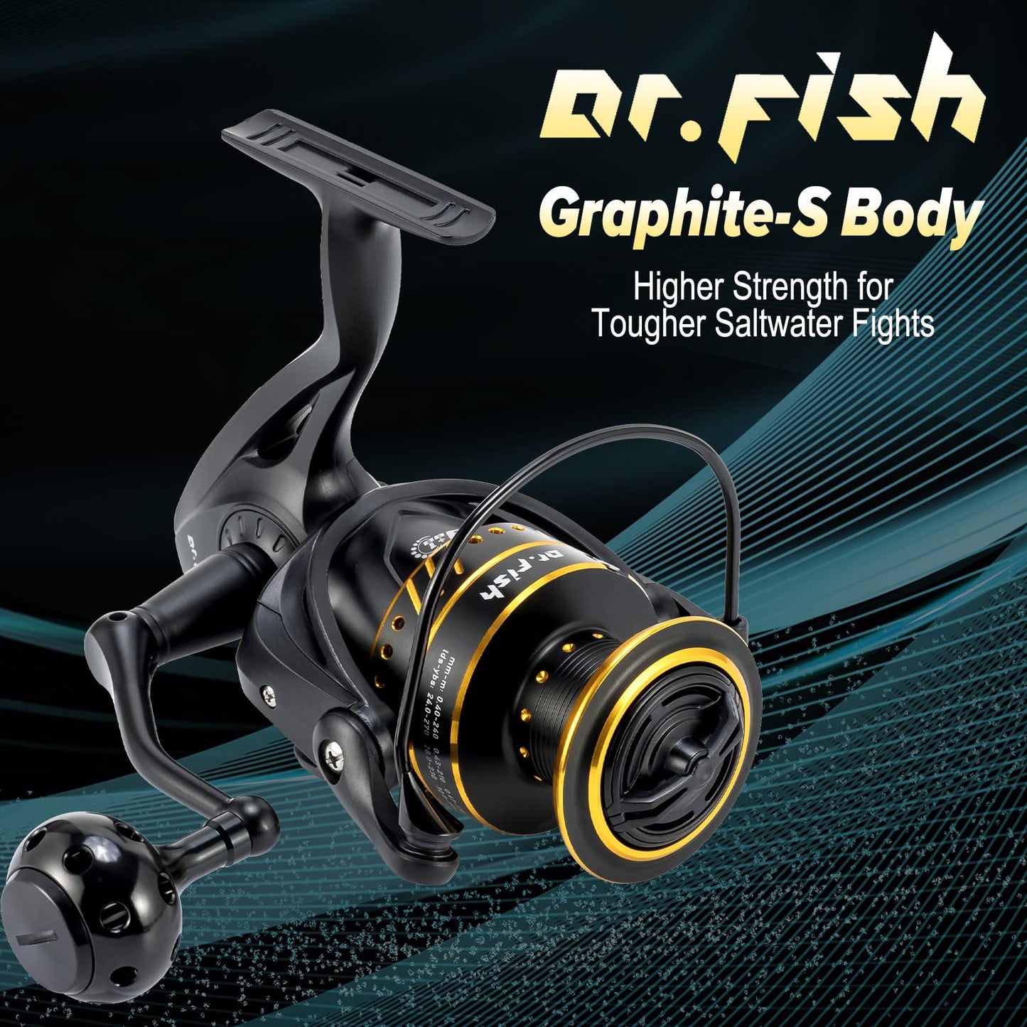Dr.Fish Saltwater Spinning Reel, Graphite Body, 9+1 Ball Bearings, CNC Aluminum Spool and Handle, 25LB Carbon Fiber Drag, Surf Casting Lightweight Offshore Reel PL4000