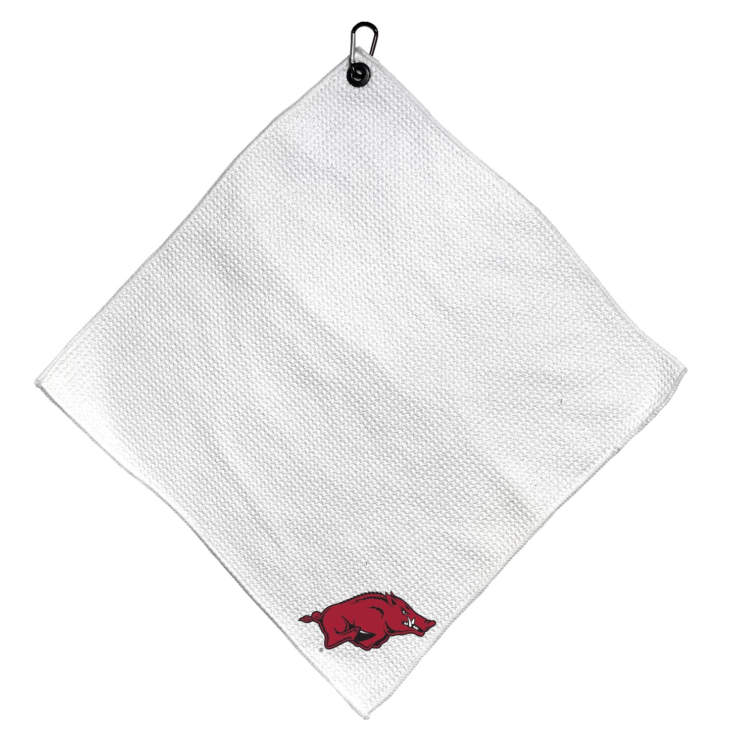 Team Golf NCAA Arkansas Microfiber Towel - 15" X 15" (White) with Carabiner Clip, Premium Microfiber with Deep Waffle Pockets - Superior Water Absorption and Quick Dry Golf Cleaning Towel