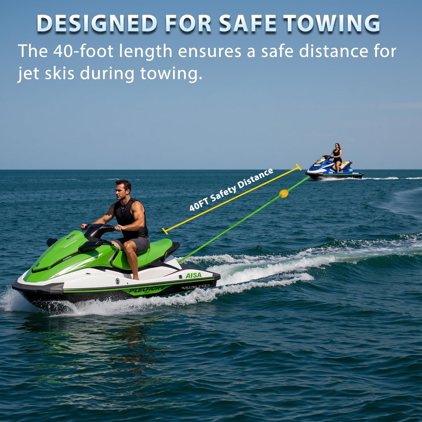 Botepon Jetski Tow Rope and Anchor Line – 40FT Floating Towing Rope for Jet Ski Rescue, PWC Recovery, and Anchor Lines for Bass Boats, Jon Boat, PWC, Seadoo – 2200 lbs Break Strength
