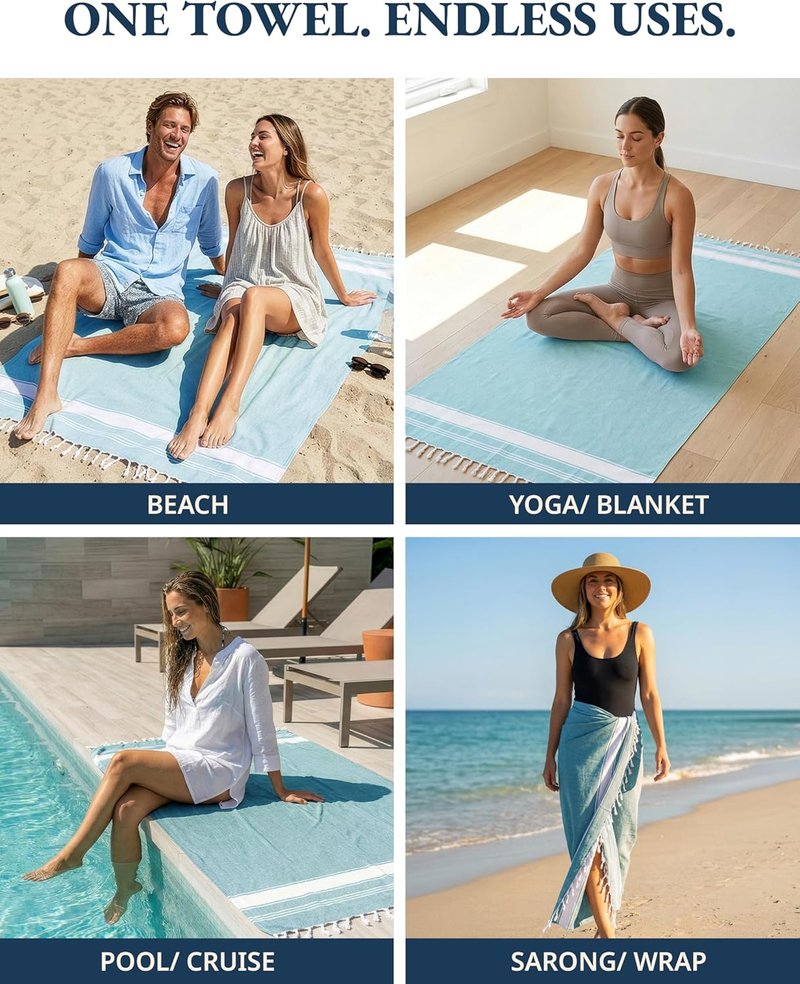 Extra Large Beach Towel - Oversized Quick Dry, Absorbent & Sand Free | 39"x71" - Aqua