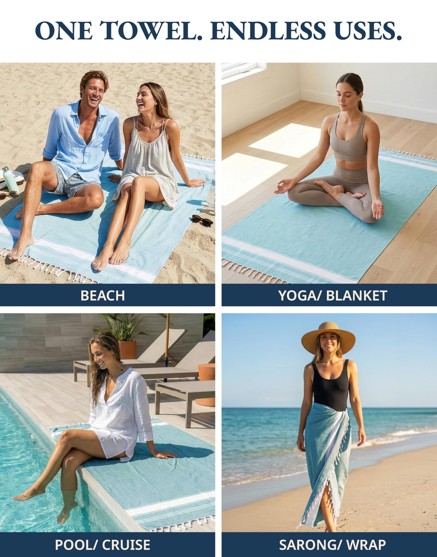 LANE LINEN Beach Towel 2 Pack, Oversized Beach Towel 39"x71", Lightweight Beach Essentials for Women, Large Pool Towel, Absorbent & Quick Dry, Sand Free Beach Towel - Aqua