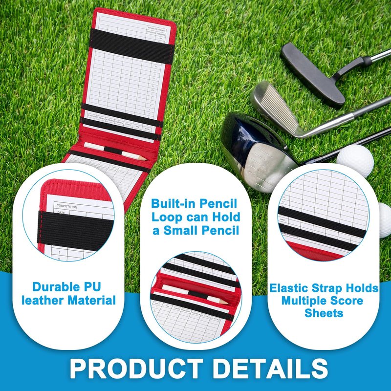 PATIKIL Golf Scorecard Holder, Leather Yardage Book Cover Golf Leather Scorecard with 4 Pcs Golf Score Sheets and Pencil Loop for Golfers Golf Club Golf Club Accessories, Red