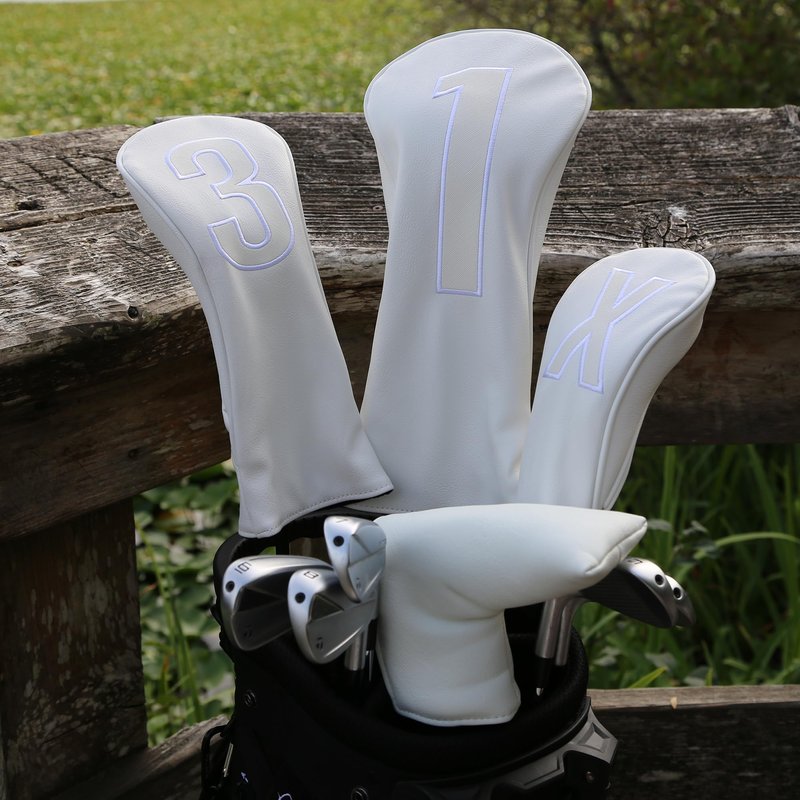 Golf Club Covers – Whiteout Leather Driver Headcover, Fairway Wood, 3 Wood, Hybrid, Fits Mallet Blade Putter Head Covers Alignment Stick Cover (Hybrid)