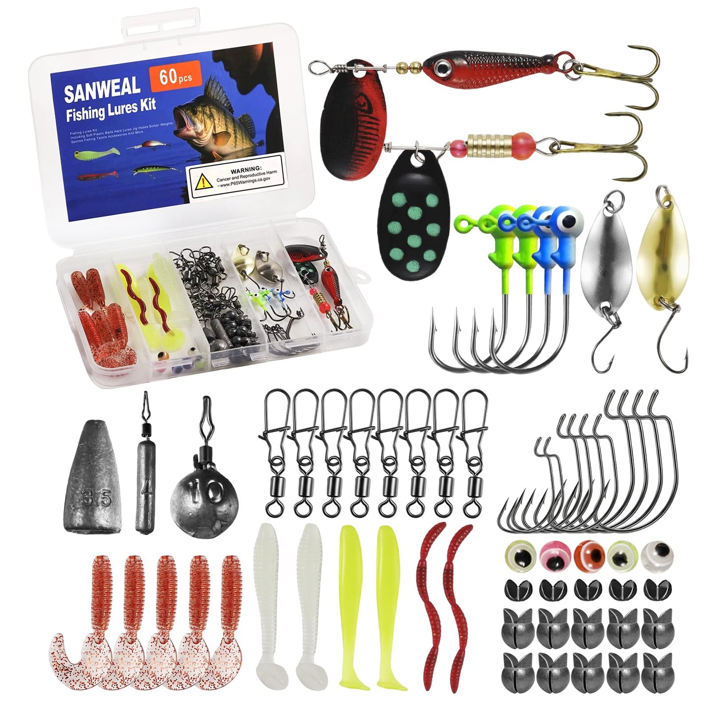 SANWEAL Multi Jointed Fishing Lures Kit, 6PCS / 10PCS 2 Sizes Slow Sinking Swimbait Hard Baits with 3D Eyes and Treble Hooks for Bass Trout Walleye Pike, Freshwater Saltwater (4 Color Mix)