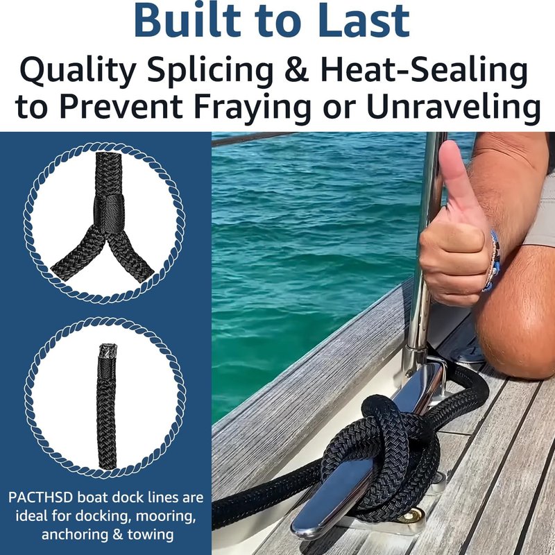 Boat Dock Lines - 5/8" x 15' Marine-Grade Double Braided Nylon Dock Rope | Fray Resistant, Easy Handling - 2 Pack, Black