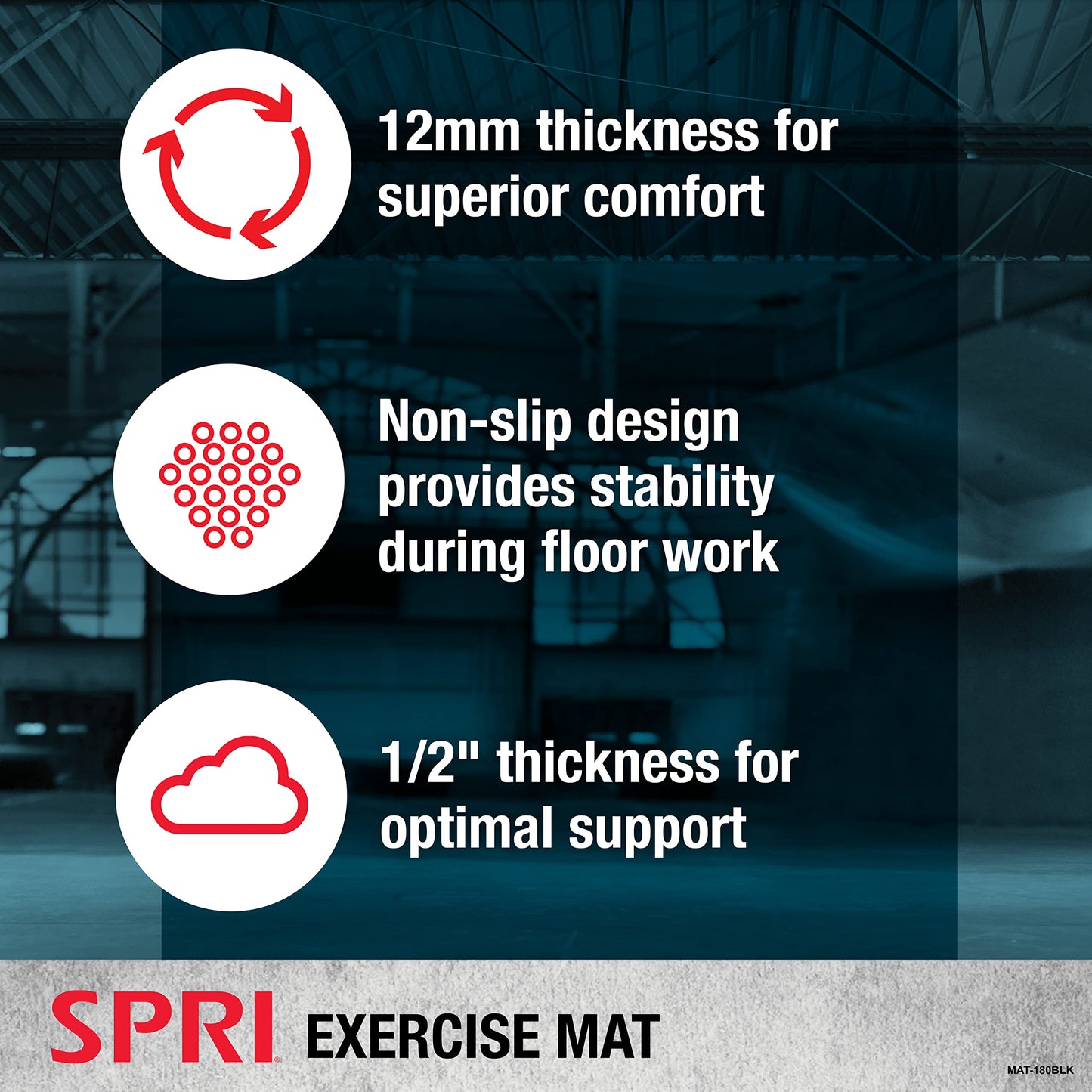 SPRI Exercise Mat for Fitness, Yoga, Pilates, Stretching & Floor Exercises (46"L x 20"W x 1/2-Inch Thick) Blue