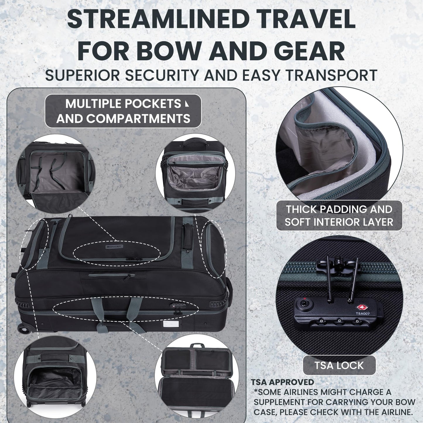 Legend Boway Roller Bow Case for Compound Bow - Durable Compound Bow Cases with Wheels, Multiple Compartments & Pockets, Padding & Fastening Straps, Airline Approved Bow Case for Travel with TSA Lock