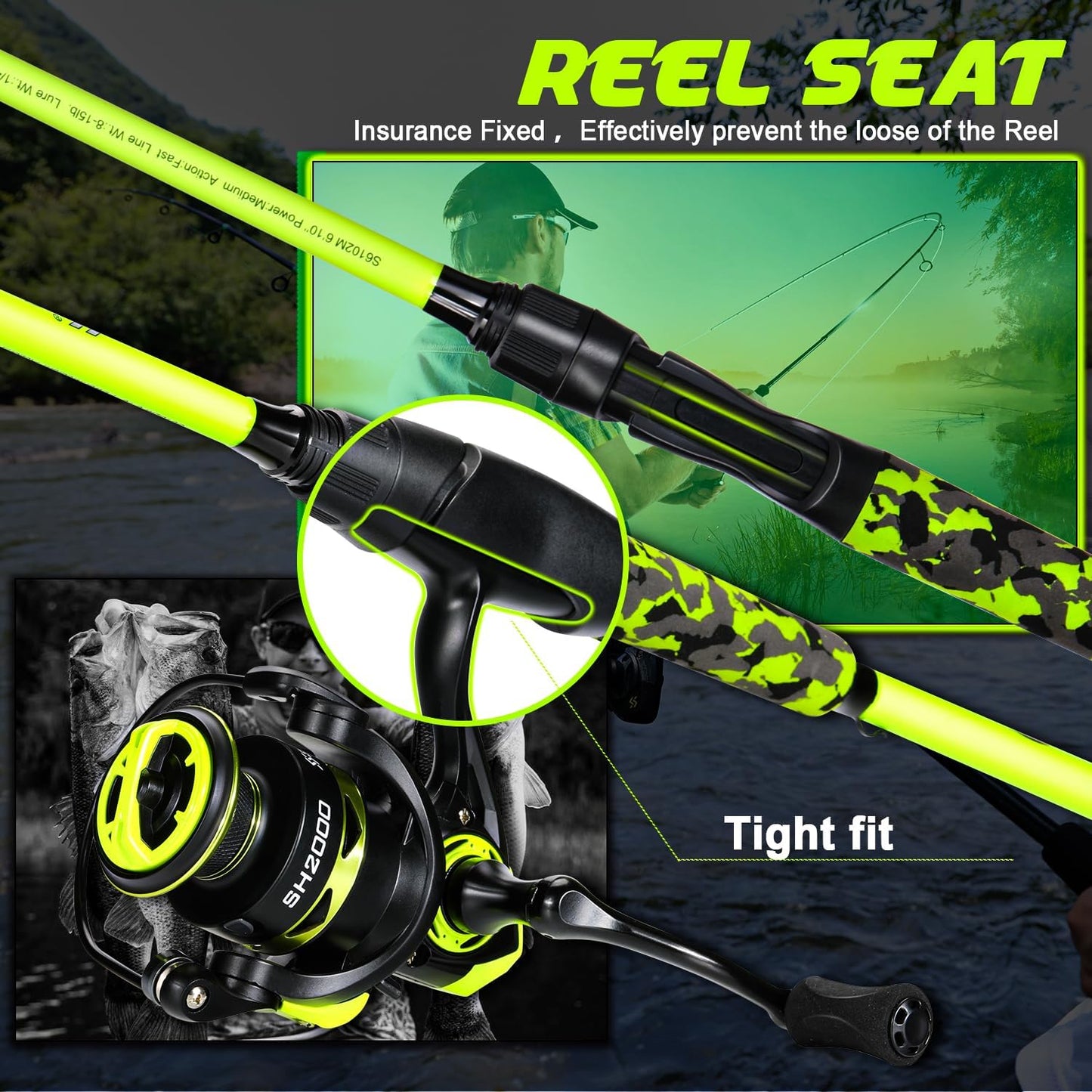 Sougayilang Spinning Combo - 5.2:1 Gear Ratio Fishing Rod with 15.6LB Drag | IM7 Graphite, Stainless Steel Guides for Bass, Trout, Redfish