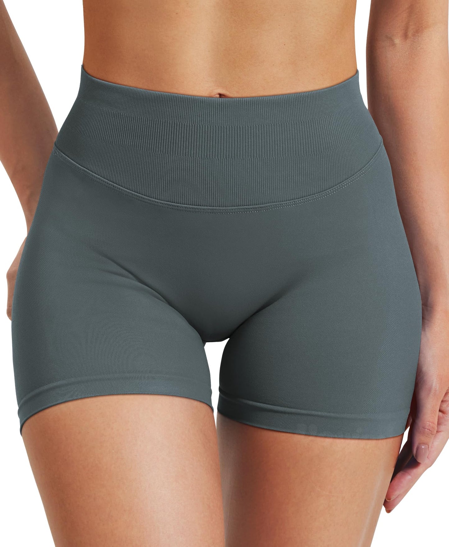 VOYJOY Women Workout Impact Shorts 2.5"/ 3.6"/ 4.5"/ 6" Scrunch Butt Lifting Gym Seamless Booty Biker Shorts Stormy Grey