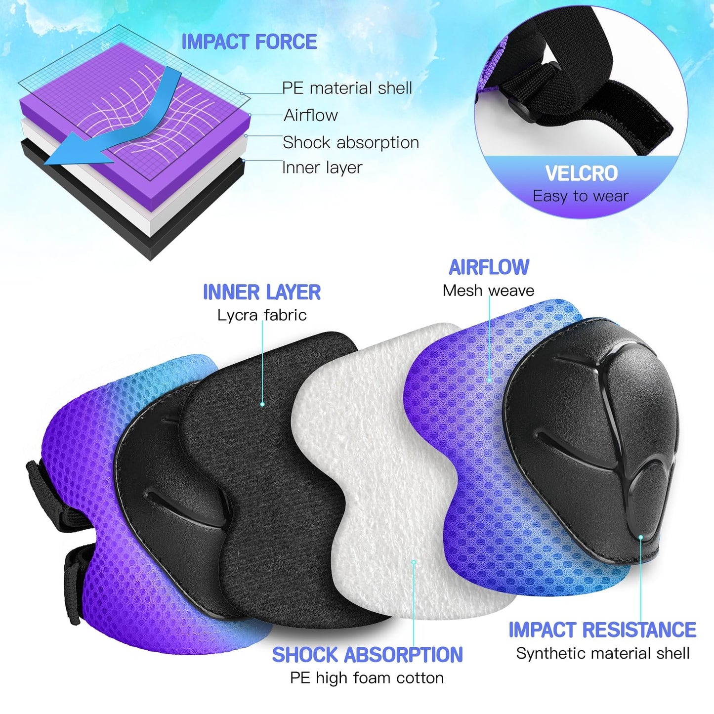 Wemfg Kids Protective Gear Set Knee Pads for Kids 3-14 Years Toddler Knee and Elbow Pads with Wrist Guards 3 in 1 for Skating Cycling Bike Rollerblading Scooter