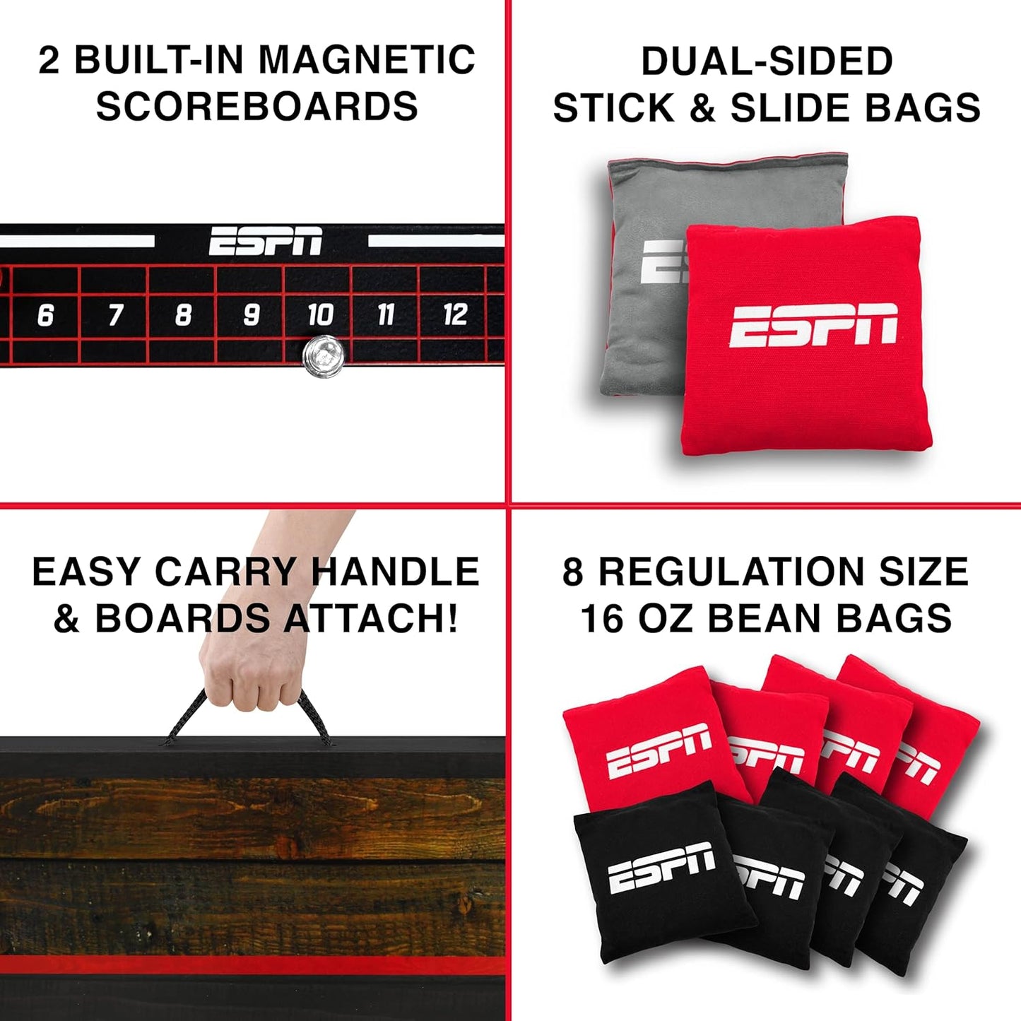 Solid Wood Cornhole Board Set - Includes Bean Bags & Travel Case | Perfect for Outdoor Games