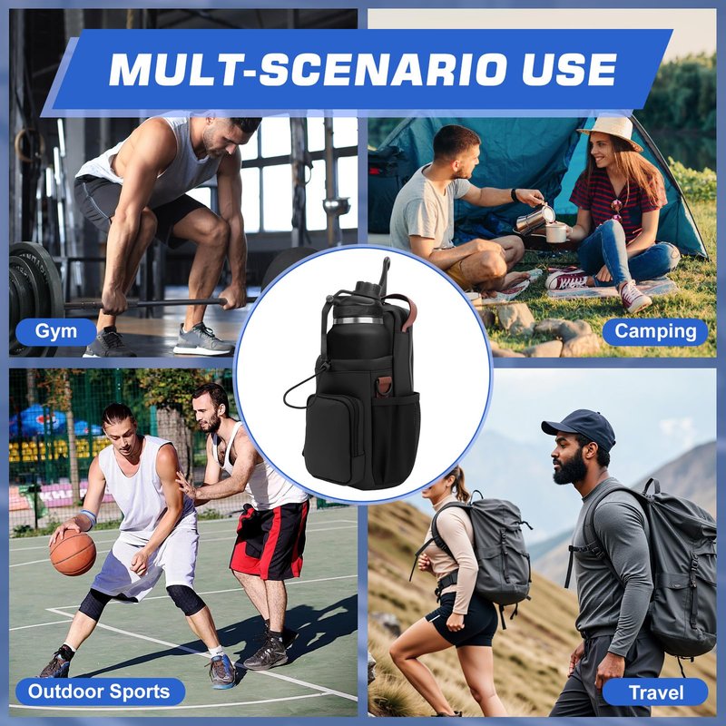 Magnetic Gym Bag for Men and Women, Magnetic Water Bottle Holder with Shoulder Strap, Small Gym Pouch for Sports, Work,Travel, Fitness(Black)