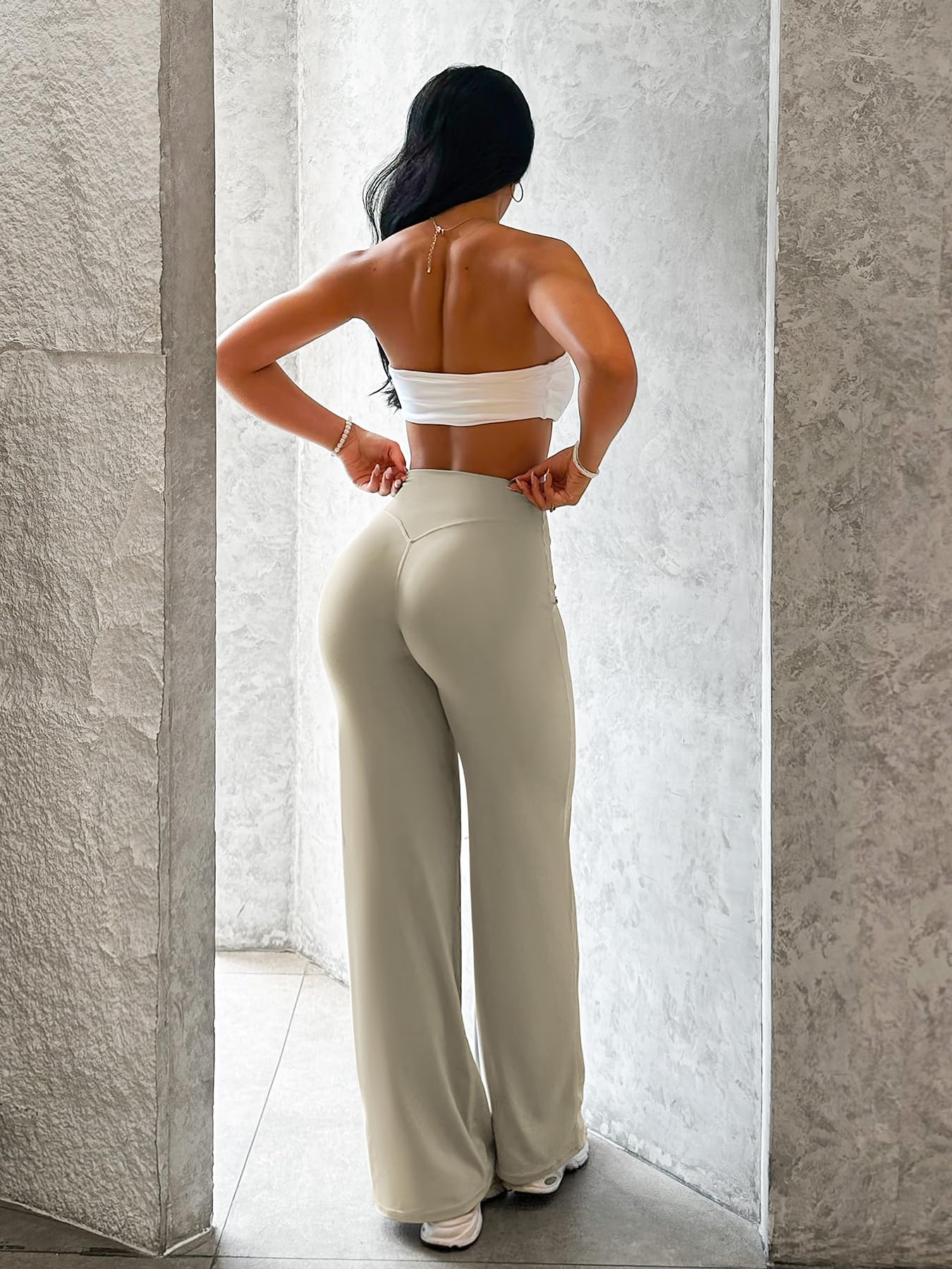 YEOREO Workout Leggings Womens No Front Seam Straight Leggings 31.5" High Waist Buttery Eddiy Gym Yoga Pants Light Sand XS