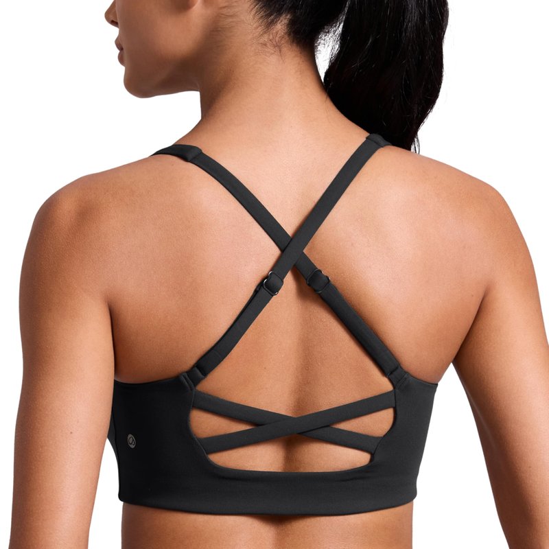 CRZ YOGA Butterlift Cross Back Sports Bras for Women - Scoop Neck Adjustable Straps Wireless Padded Pilates Workout Top Black Medium