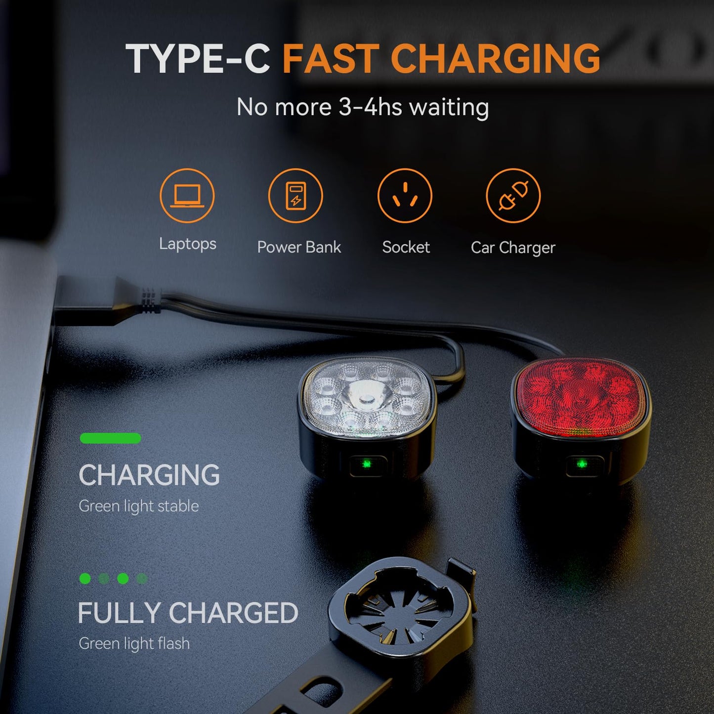 Bike Lights Kit 9LED Bike Headlights High & Low Beams, Ultra-Light and Bright Bicycle Lights, Waterproof Bike Lights for Night Riding, USB-C Bicycle Front and Rear Lights (VTG9)
