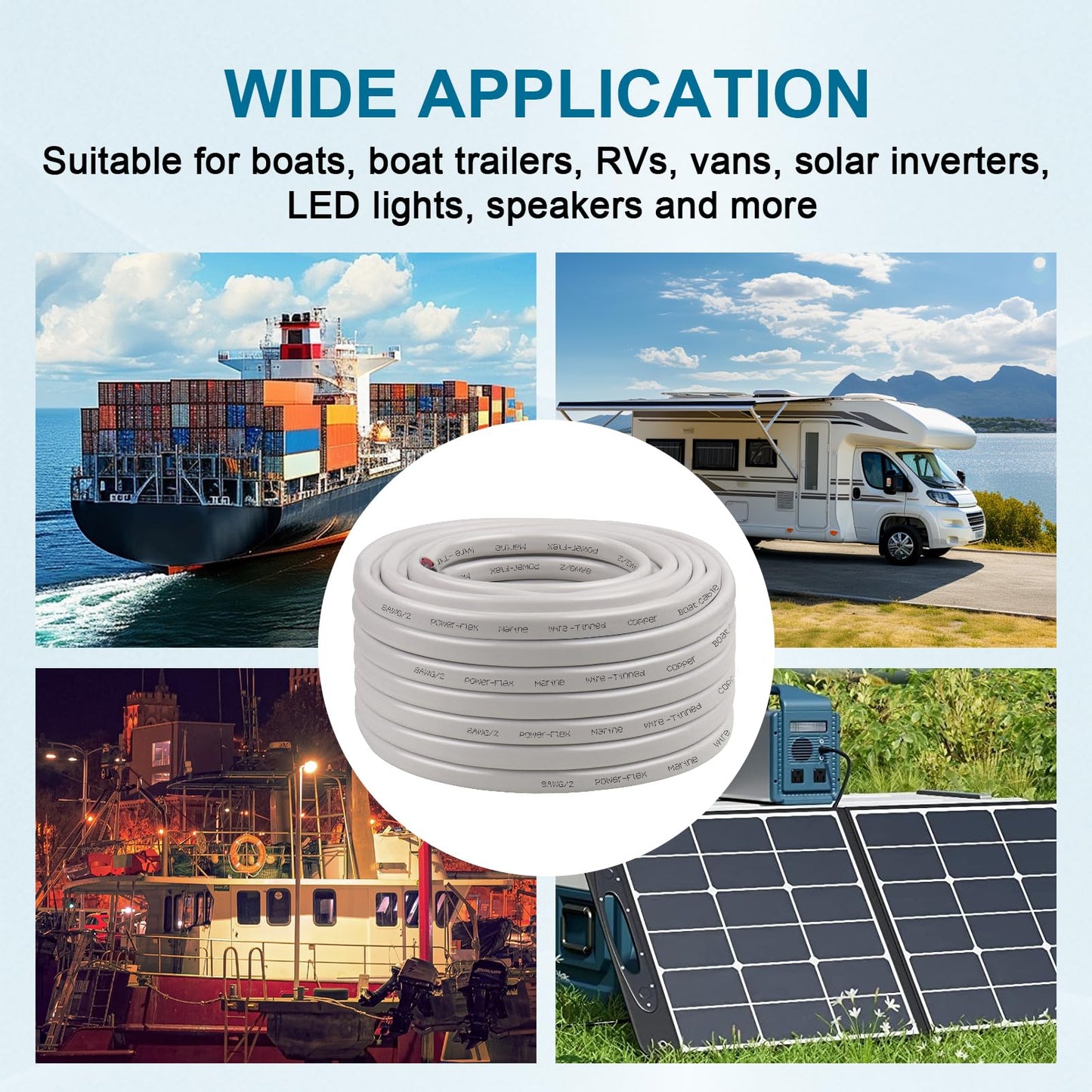 8 Gauge Marine Wire, 25FT 8 AWG Tinned Copper Oxygen-Free Boat Cable Duplex, Waterproof & Corrosion Resistant for Automotive, RV, Solar, LED, Outdoor Use