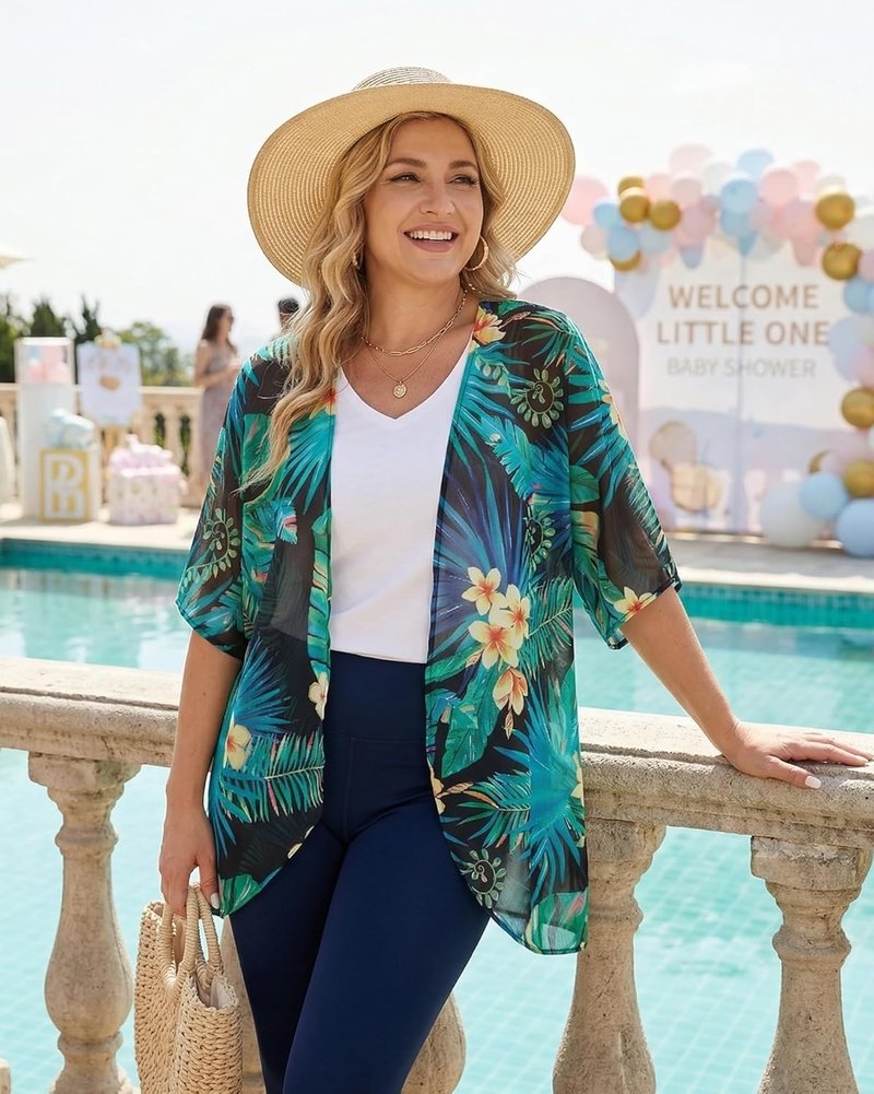 Floral Print Puff Sleeve Kimono Cardigan - Casual Loose Blouse Top for Women | 2026 Design