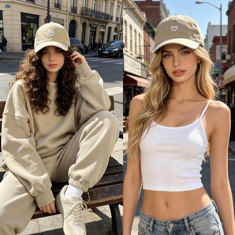 Epsoco Vintage Heart Embroidered Washed Baseball Cap for Women Cute Cotton Low Profile Adjustable Dad Hat Khaki-B