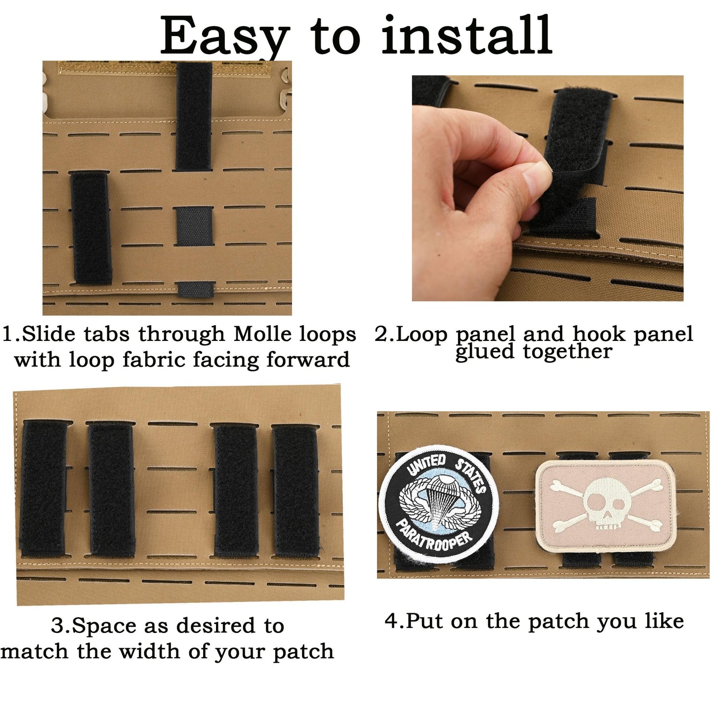 Molle Patch Panel Straps,Molle Straps Attaching Tactical DIY Patch,Molle Hook and Loop Panel Straps 3″×1″for 3-inch High Patch(4 Pack)